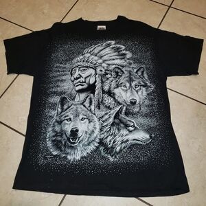 Tultex Black Graphic T-Shirt with Wolf Design
